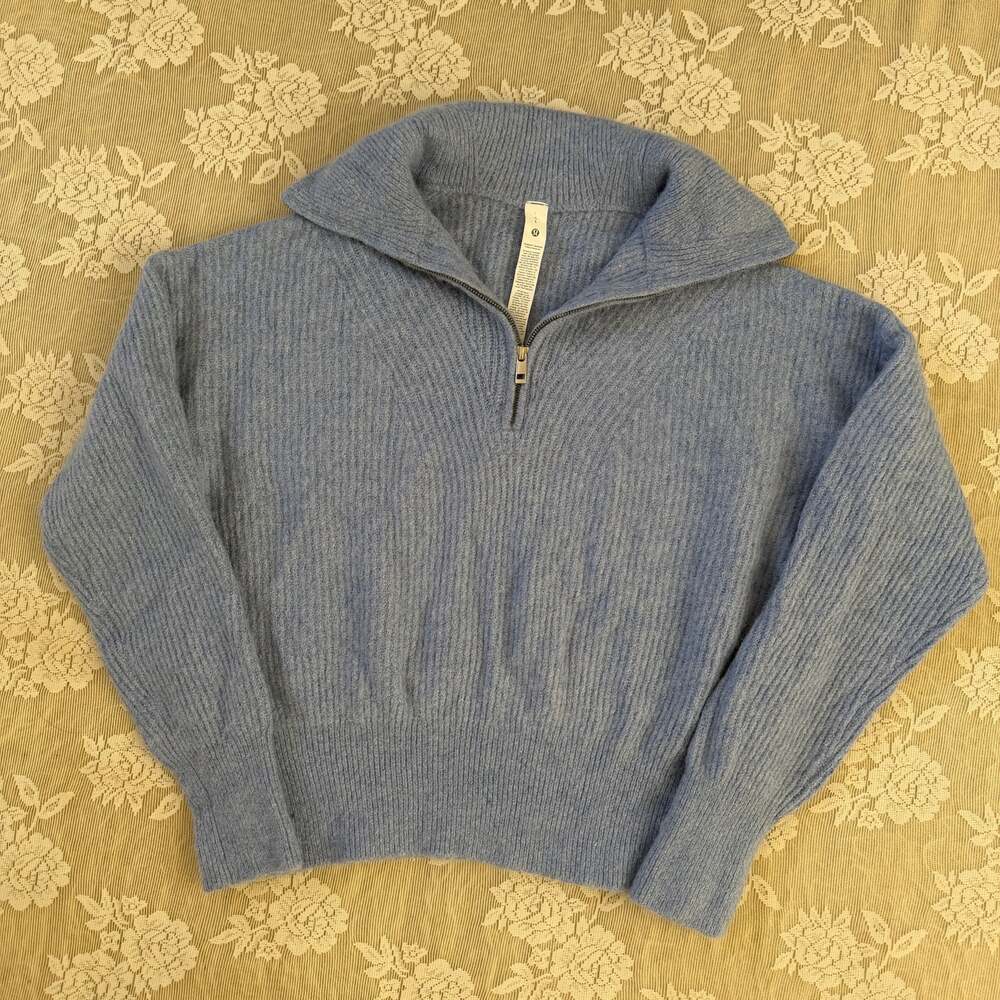Lululemon Blue Alpaca Blend Ribbed Half Zip Sweater Size Large